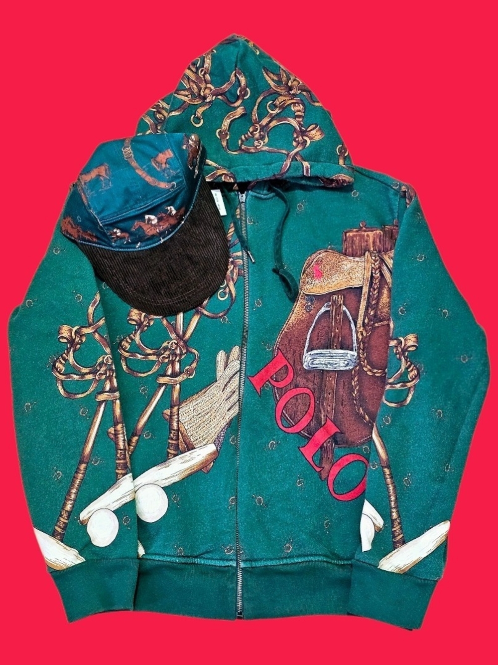 Polo by Ralph Lauren Teal Equestrian Saddle Graphic Zip Hoodie